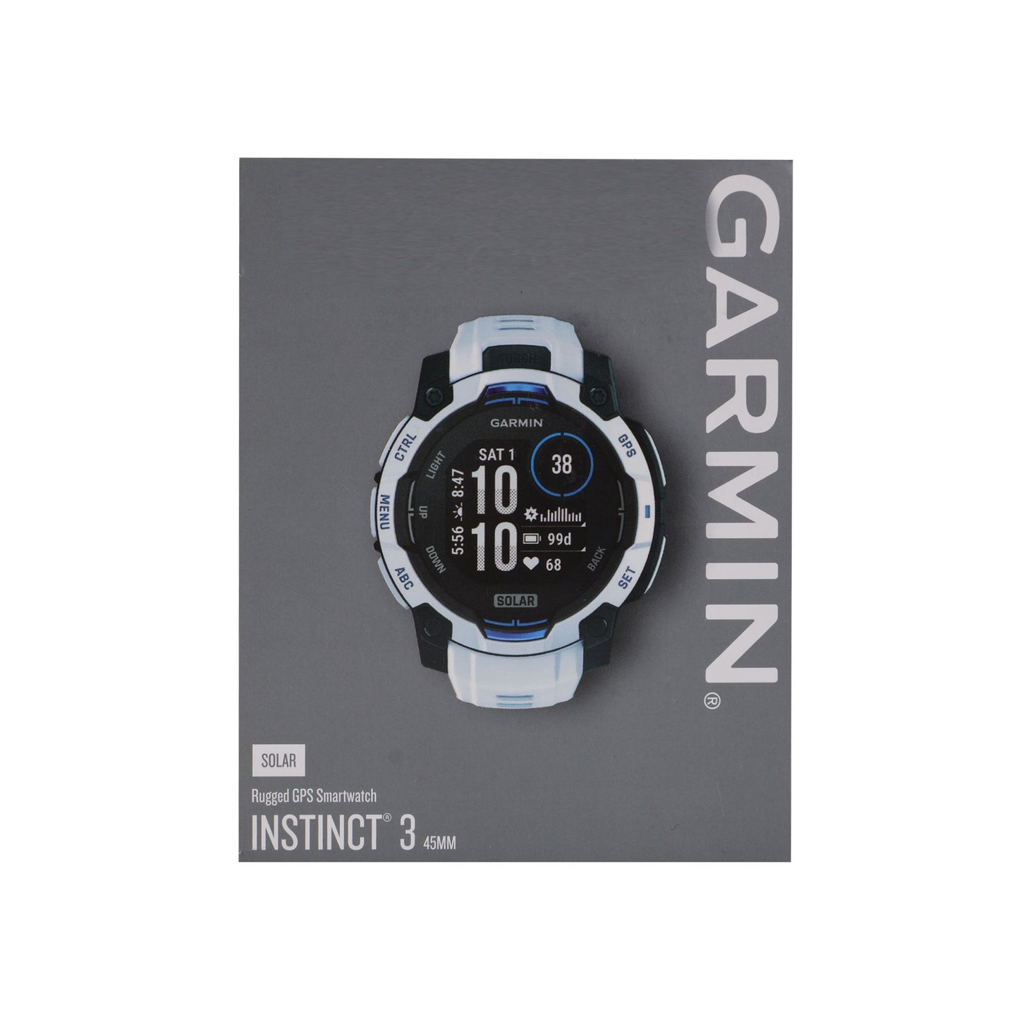 Garmin Instinct 3 Solar GPS Smartwatch 45 mm, Silicone Band (Whitestone with Whitestone/Bolt Blue)