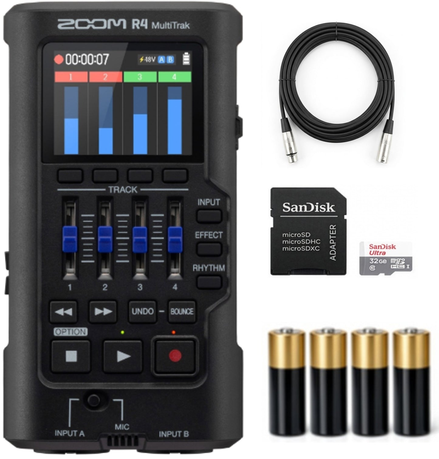 Zoom R4 MultiTrak 32-Bit Float Recorder with Stereo Bouncing Complete Recording Bundle