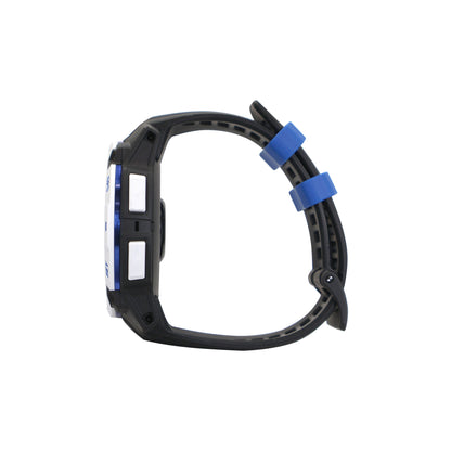 Garmin Instinct 3 Solar Rugged Outdoor GPS Smartwatch â€“ 50 mm, Silicone Band (Whitestone with Black/Bolt Blue)