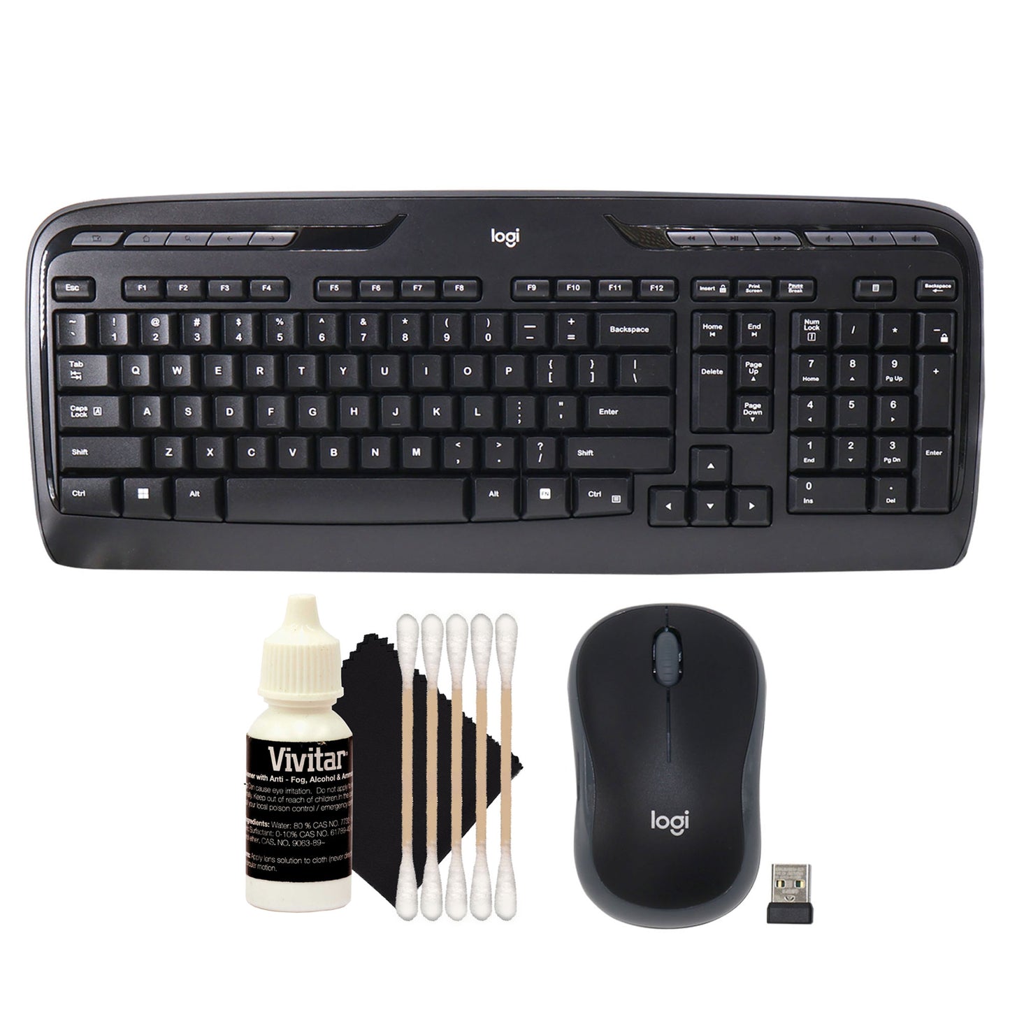 Logitech MK320 Full-size Wireless Membrane Keyboard, Mouse Bundle for PC with Cleaning Kit