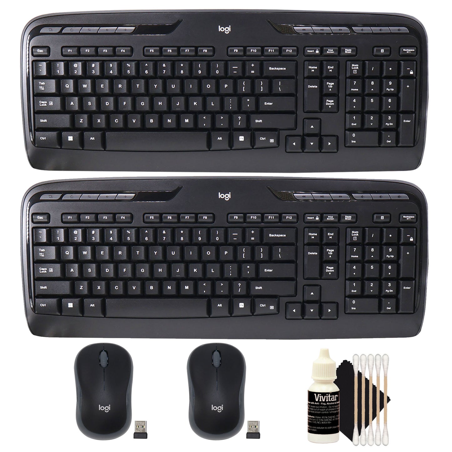 Logitech MK320 Full-size Wireless Membrane Keyboard, Mouse Bundle for PC - 2 Packs with Cleaning Kit