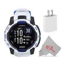 Garmin Instinct 3 Solar GPS Smartwatch 45 mm, Silicone Band (Whitestone with Whitestone/Bolt Blue) Bundle