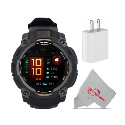 Garmin Instinct 3 AMOLED Rugged Outdoor GPS Smartwatch - 45mm, Silicone Band (Black) Bundle