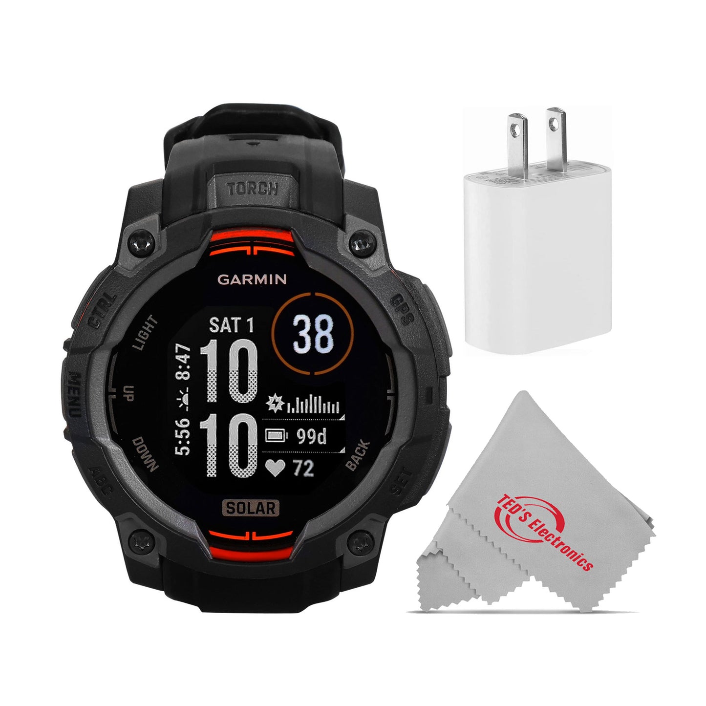 Garmin Instinct 3 Solar Rugged Outdoor GPS Smartwatch - 45mm, Silicone Band (Black) Bundle