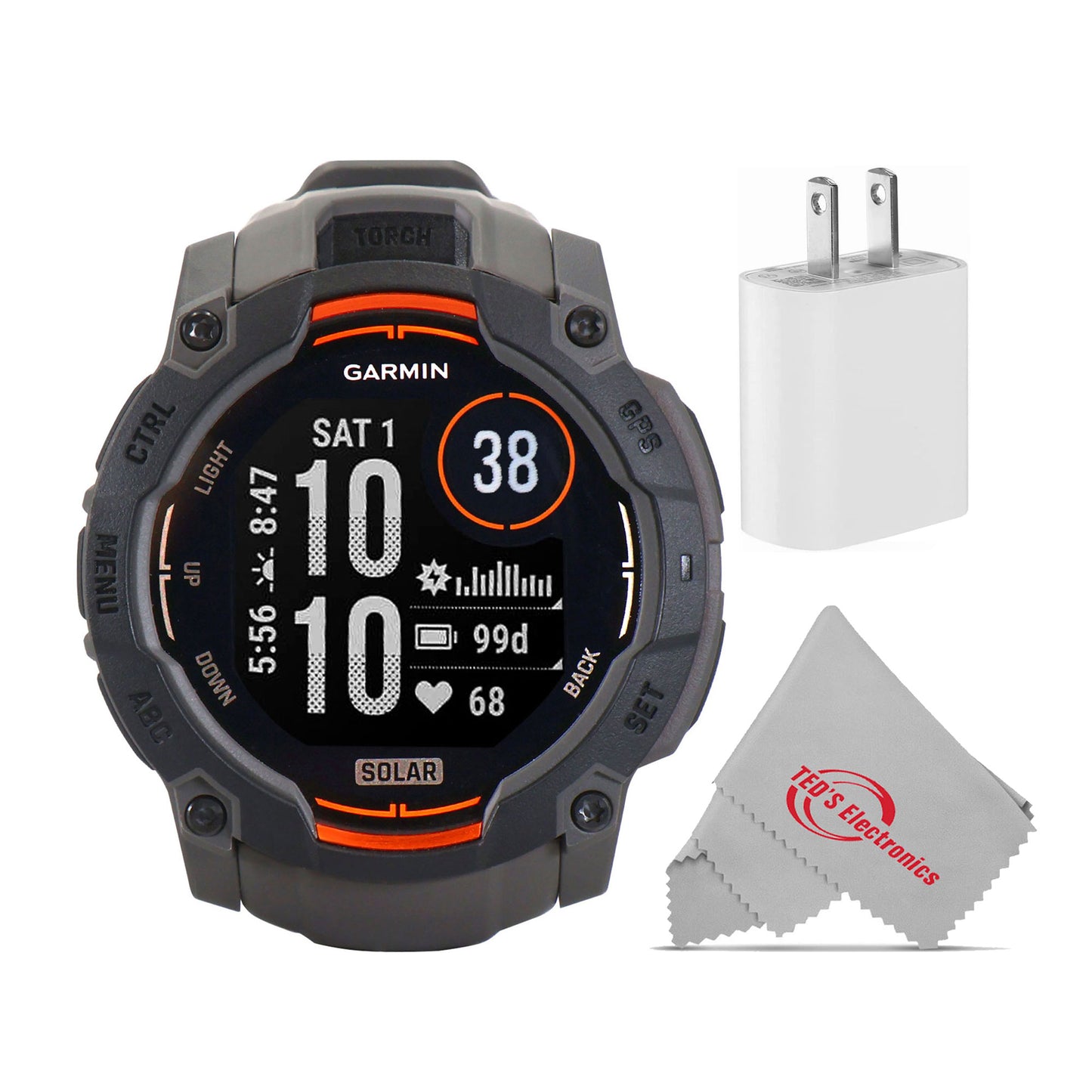Garmin Instinct 3 Solar Rugged Outdoor GPS Smartwatch - 50mm, Silicone Band (Charcoal) Bundle