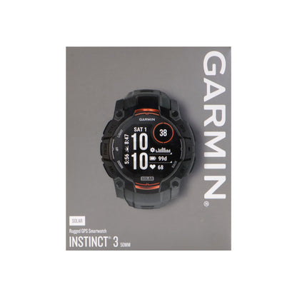 Garmin Instinct 3 Solar Rugged Outdoor GPS Smartwatch - 50mm, Silicone Band (Charcoal) Bundle