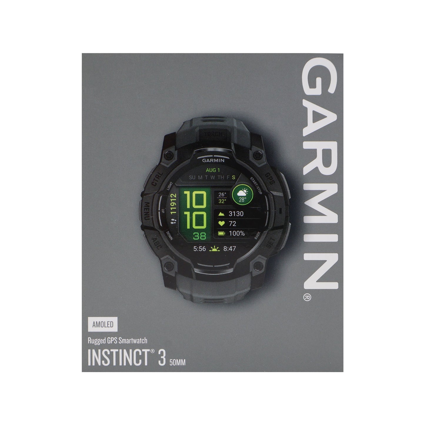 Garmin Instinct 3 AMOLED Rugged Outdoor GPS Smartwatch - 50mm, Silicone Band (Charcoal) Bundle