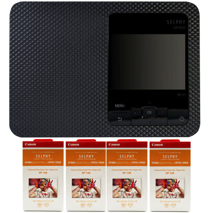 Canon SELPHY CP1500 Compact Photo Printer (Black) with 4x Canon RP-108 High-Capacity Color Ink and Paper Set