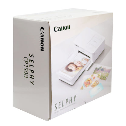 Canon SELPHY CP1500 Compact Photo Printer (White) with 2x Canon RP-108 High-Capacity Color Ink, Paper Set and Cleaning Kit