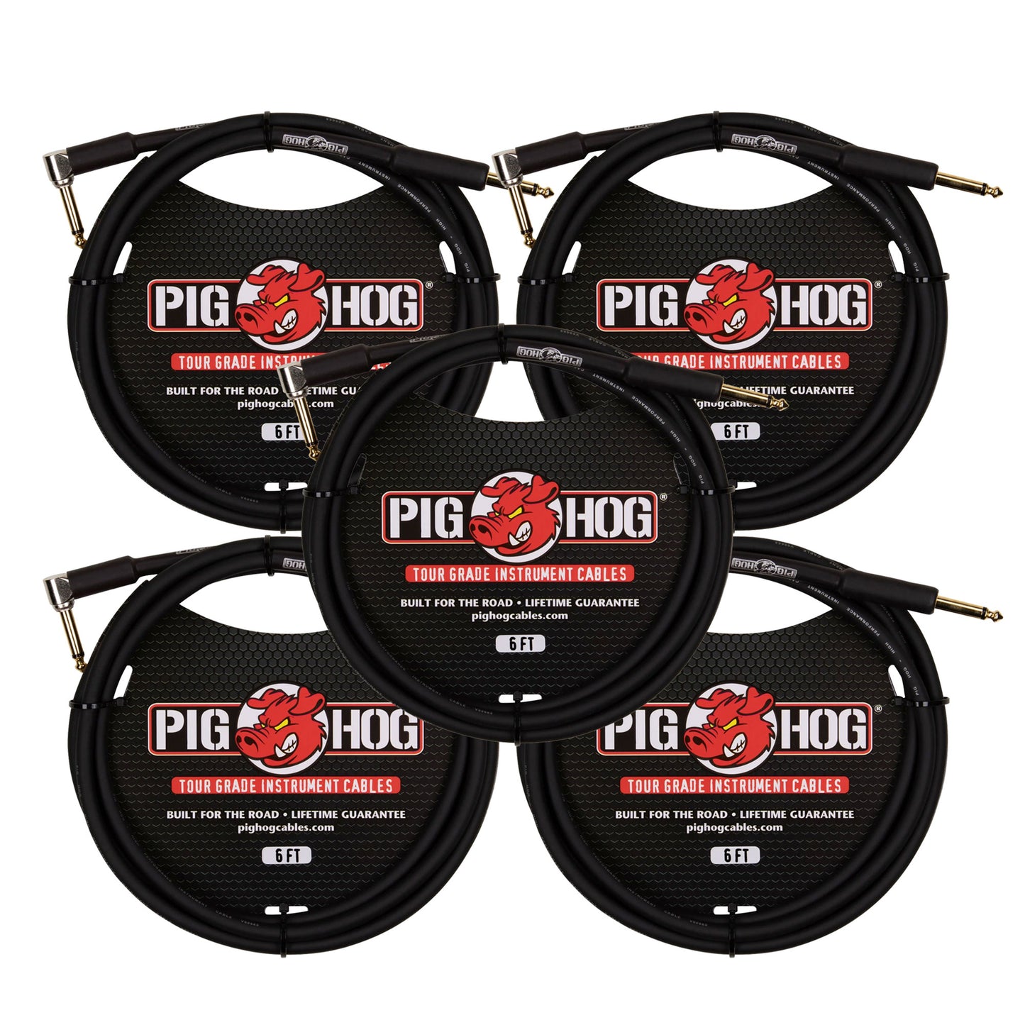 5 Unit Pig Hog 6ft 1/4" - 1/4" Right Angle 8mm Instrument Cable