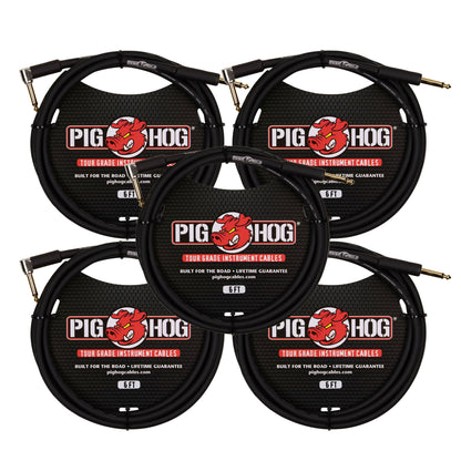 5 Unit Pig Hog 6ft 1/4" - 1/4" Right Angle 8mm Instrument Cable