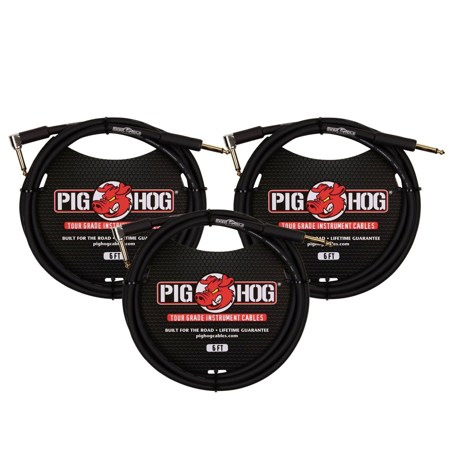 3 Unit Pig Hog 6ft 1/4" - 1/4" Right Angle 8mm Instrument Cable