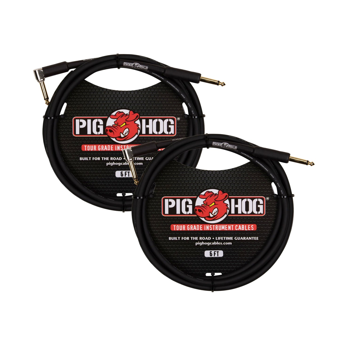 2 Unit Pig Hog 6ft 1/4" - 1/4" Right Angle 8mm Instrument Cable