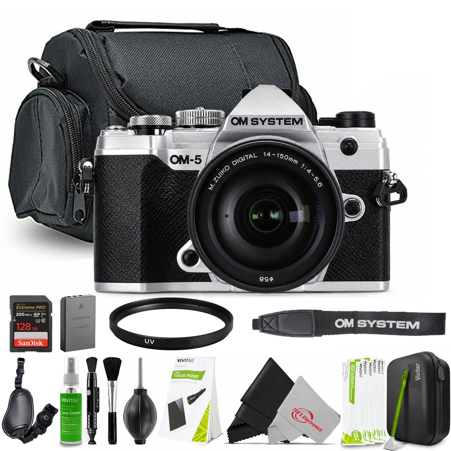 OM SYSTEM OM-5 Mark II Mirrorless Camera with M.Zuiko Digital ED 14-150mm f/4-5.6 II Lens (Silver) All You Need Accessory Bundle