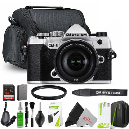 OM SYSTEM OM-5 Mark II Mirrorless Camera with M.Zuiko Digital ED 14-150mm f/4-5.6 II Lens (Silver) All You Need Accessory Bundle