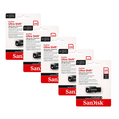 5 Unit SanDisk Ultra Shift USB 3.2 Gen 1 Flash Drive - 256GB