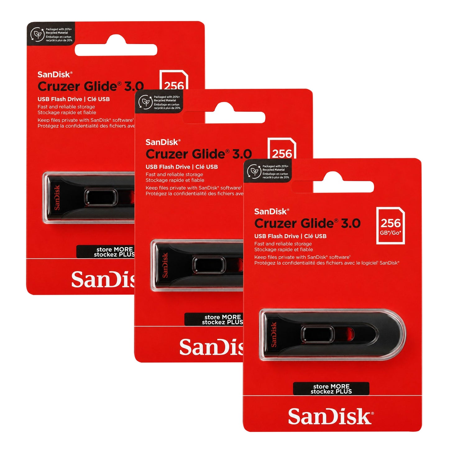SanDisk Cruzer Glide 256GB USB 3.0 Flash Drive 3-Pack