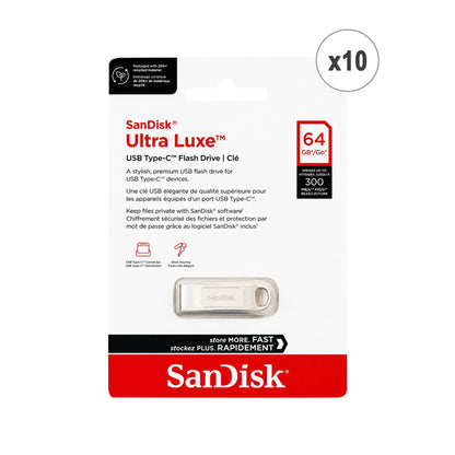 SanDisk Ultra Luxe USB Type-C 64GB Flash Drive - Up to 300MB/s 10-Pack