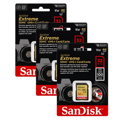 SanDisk Extreme 32GB SDHC UHS-I Memory Card 3-Pack