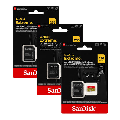 SanDisk Extreme microSDXC UHS-I 256GB Memory Card with Adapter 3-Pack