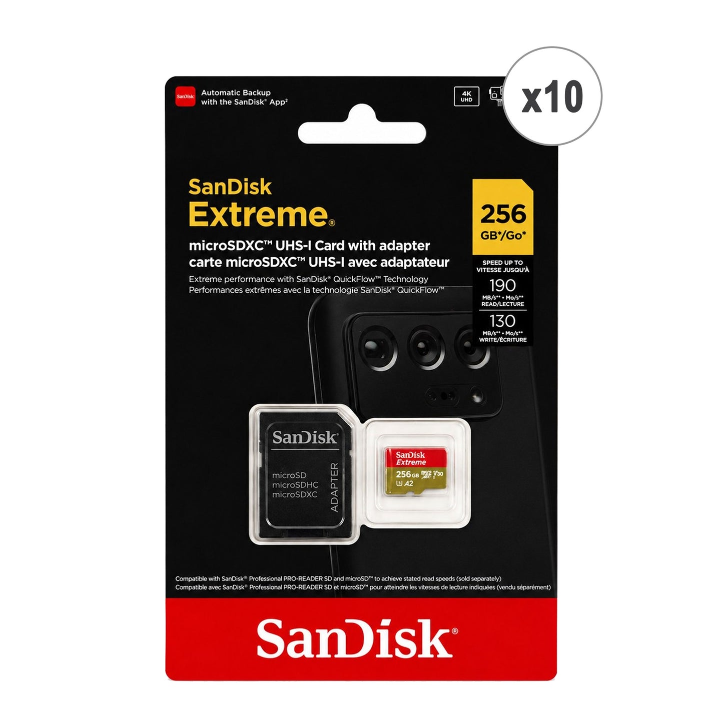 SanDisk Extreme microSDXC UHS-I 256GB Memory Card with Adapter 10-Pack