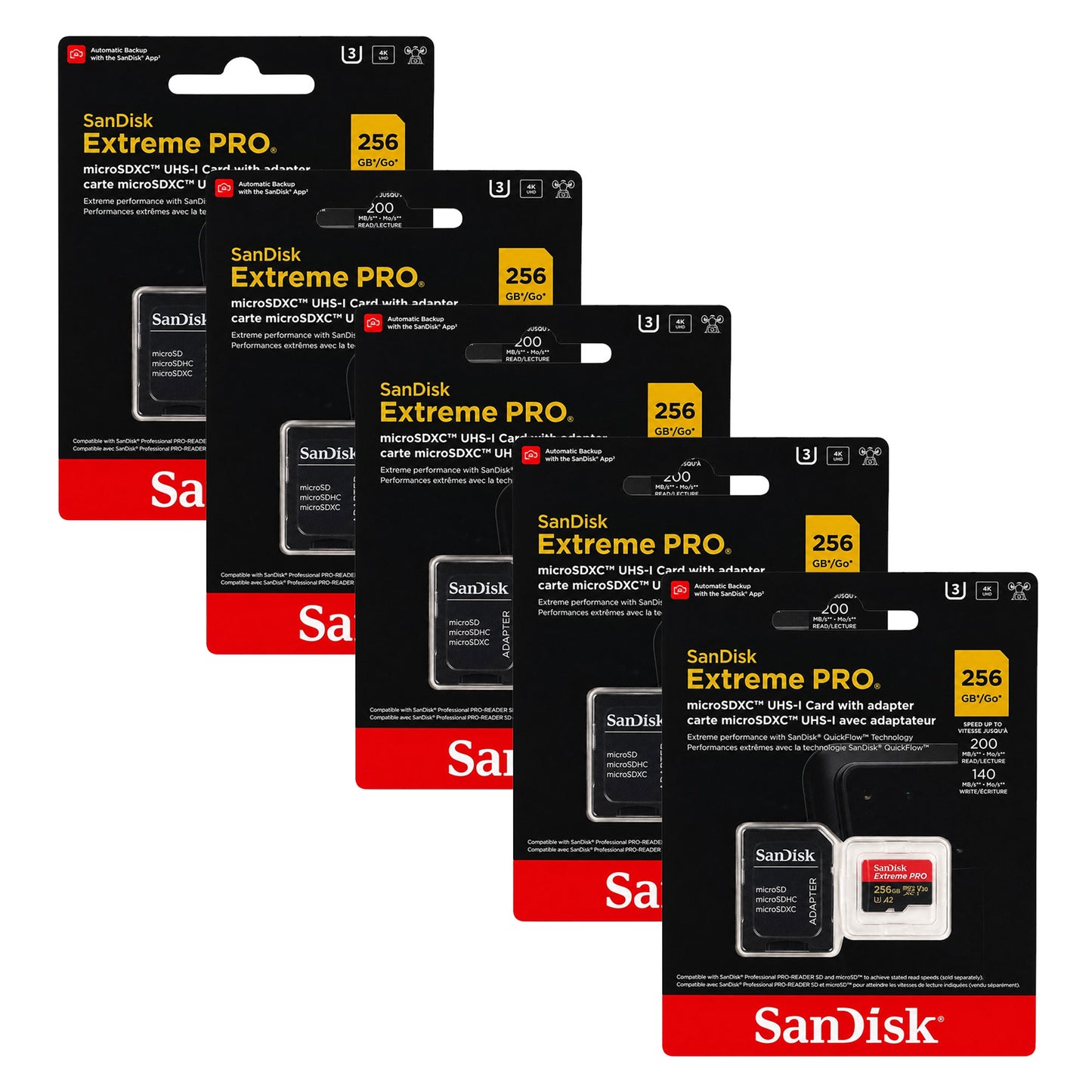 SanDisk Extreme Pro 256GB Class 10 microSDXC UHS-I Memory Card 5-Pack