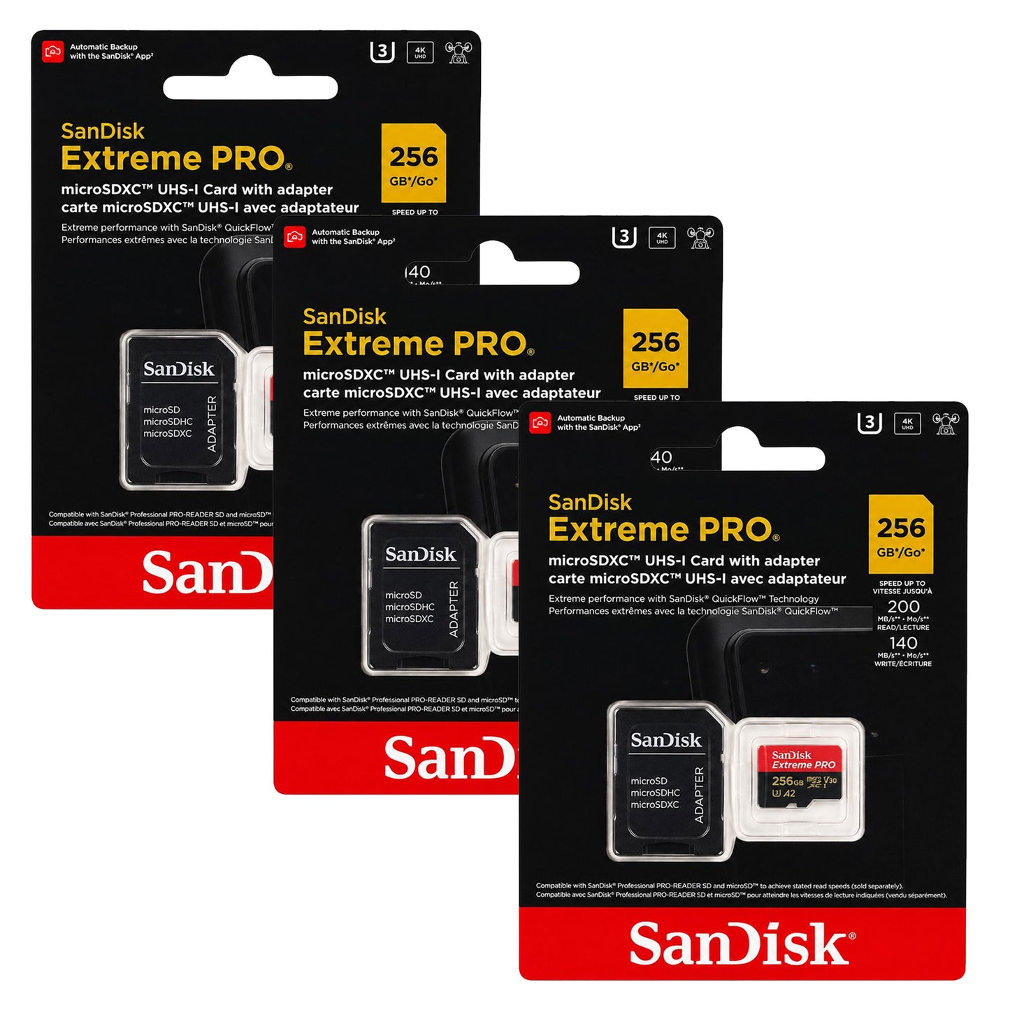 SanDisk Extreme Pro 256GB Class 10 microSDXC UHS-I Memory Card 3-Pack