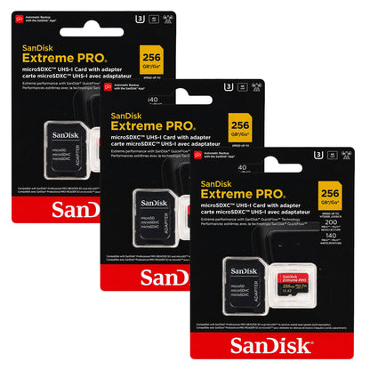 SanDisk Extreme Pro 256GB Class 10 microSDXC UHS-I Memory Card 3-Pack