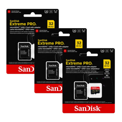SanDisk Extreme Pro 32GB microSDHC Memory Card with SD Adapter up to 100 MB/s, Class 10 3-Pack