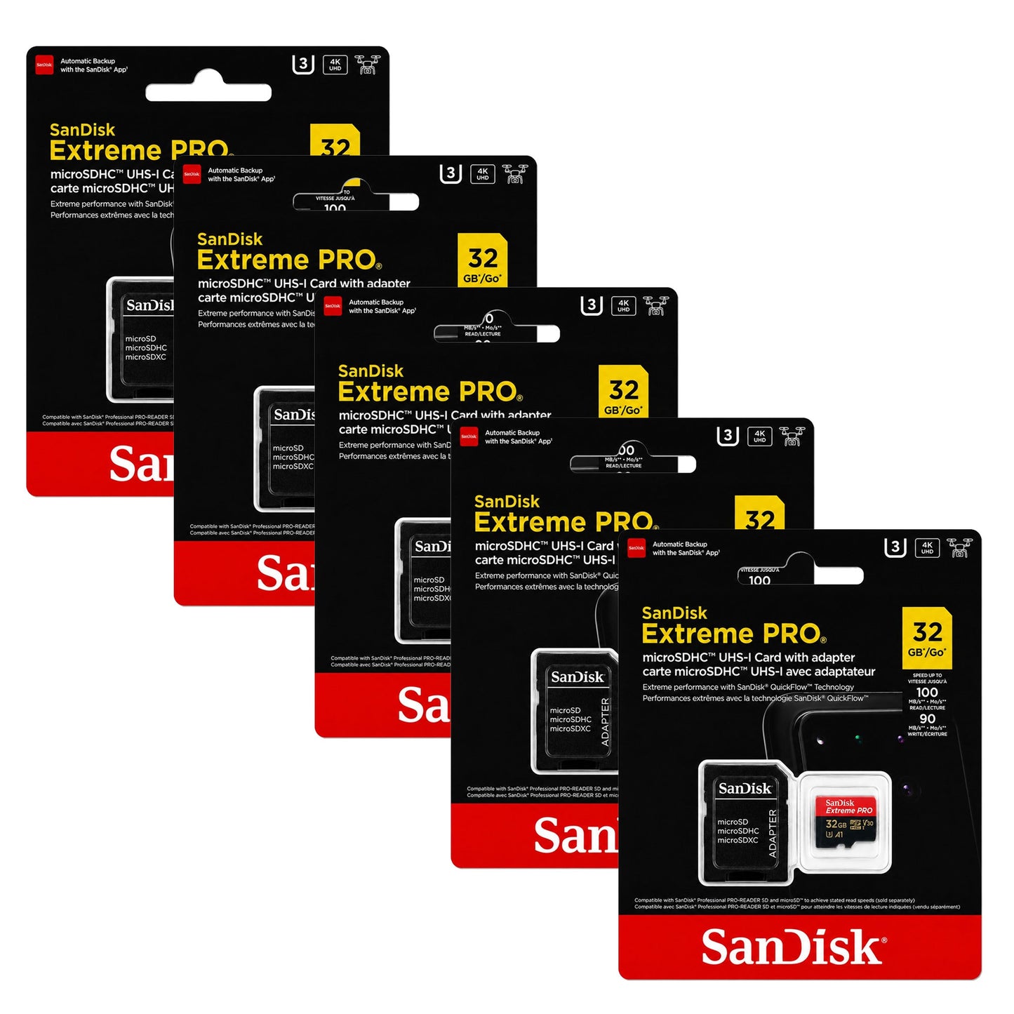 SanDisk Extreme Pro 32GB microSDHC Memory Card with SD Adapter up to 100 MB/s, Class 10 5-Pack