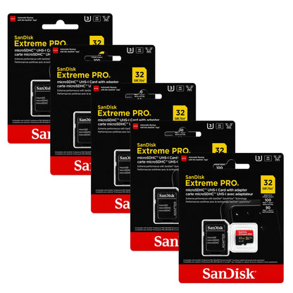 SanDisk Extreme Pro 32GB microSDHC Memory Card with SD Adapter up to 100 MB/s, Class 10 5-Pack