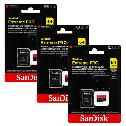 SanDisk Extreme Pro 64GB microSDXC Card with SD Adapter 3-Pack