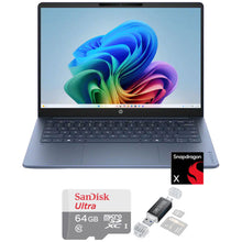 HP OmniBook 3 14" 2K Touchscreen Laptop - Snapdragon X - 16GB Memory, 512GB SSD (Starlit Blue) with 64GB microSDXC Card and Card Reader