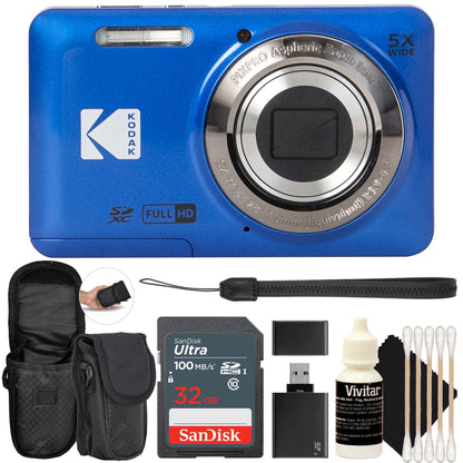 Kodak PIXPRO FZ55 16MP Digital Camera - Blue Essential Bundle