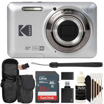 Kodak PIXPRO FZ55 16MP Digital Camera - Silver Essential Bundle