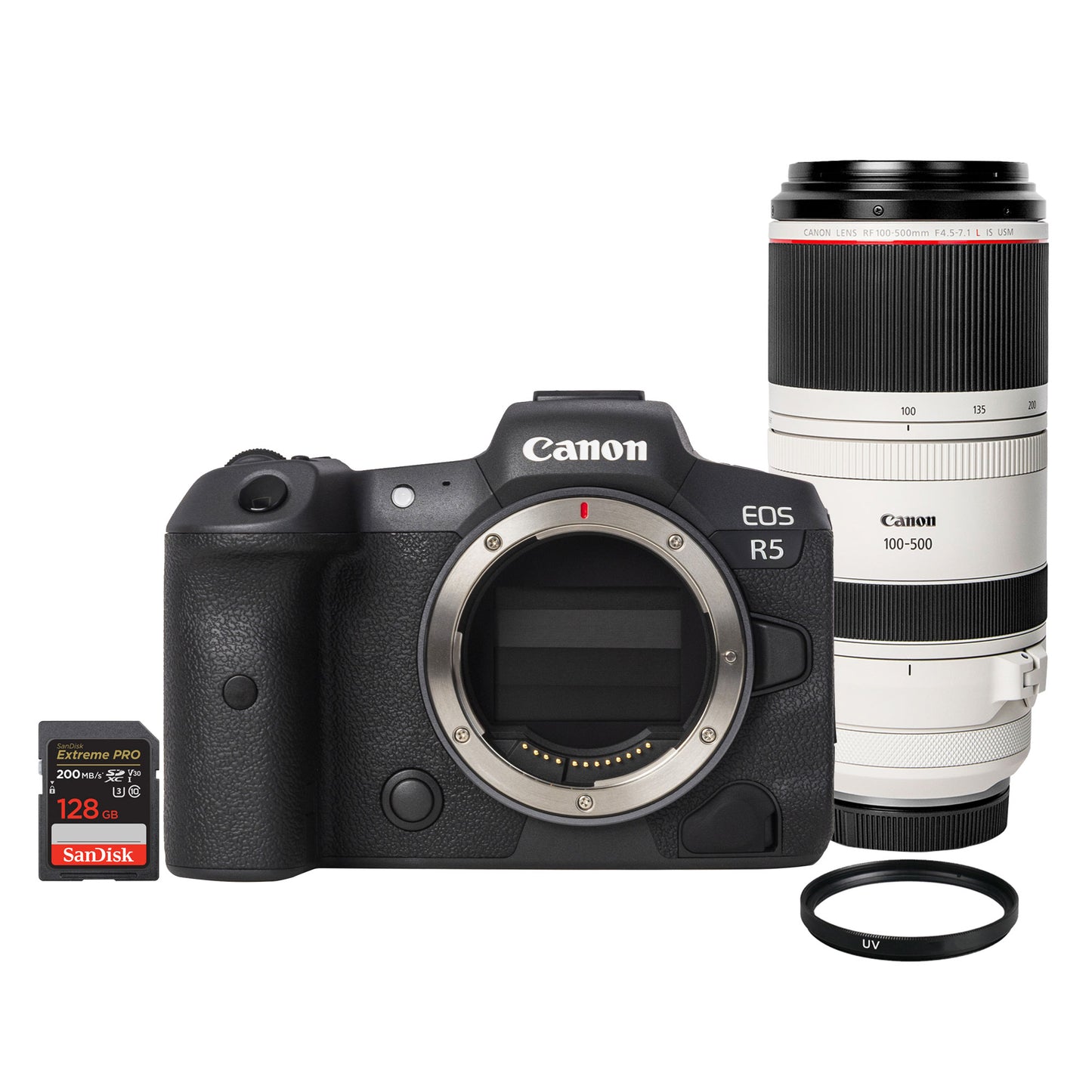 Canon EOS R5 Mirrorless Camera with RF 100-500mm F4.5-7.1 L IS USM Lens + 64GB Extreme Pro Card, Case