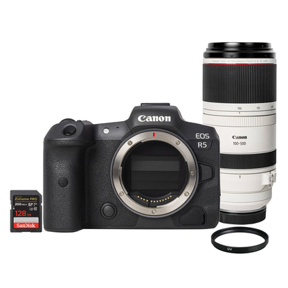 Canon EOS R5 Mirrorless Camera with RF 100-500mm F4.5-7.1 L IS USM Lens + 64GB Extreme Pro Card, Case