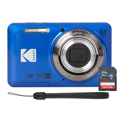 Kodak PIXPRO FZ55 16MP Digital Camera Blue with SanDisk 32GB SDHC Ultra Memory Card