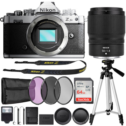 Nikon Z fc Mirrorless Digital Camera + Nikon NIKKOR Z 50mm f/1.4 Lens (Nikon Z Mount) + 64GB Memory Card + 62mm 3pc Filter Kit + Lens Cap Holder (x2) + Slave Flash + Professional Tripod