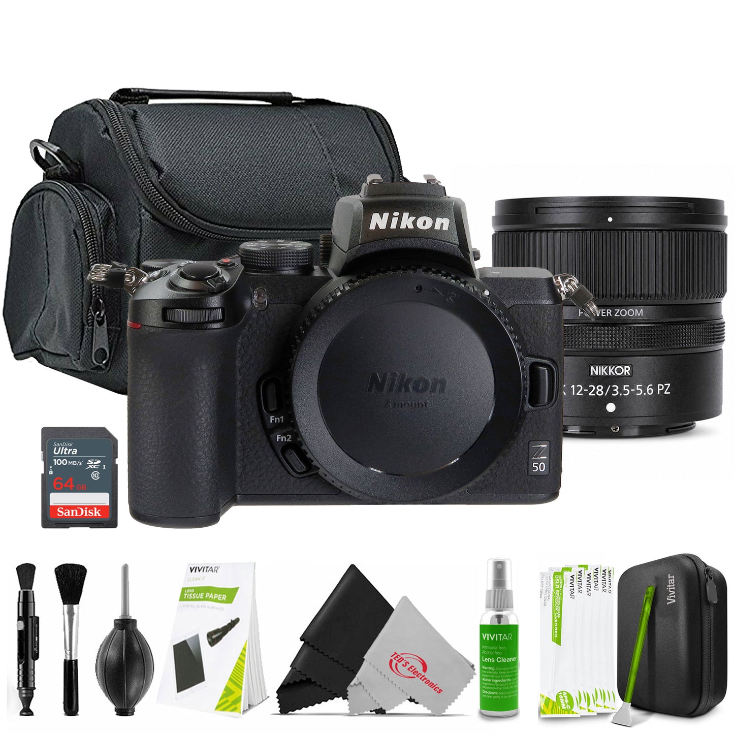 Nikon Z50 Mirrorless Digital Camera with NIKKOR Z DX 12-28mm f/3.5-5.6 PZ VR Lens Accessory Bundle