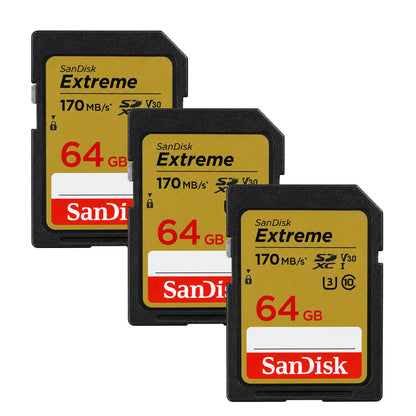 SanDisk Extreme 64GB SDXC UHS-I Memory Card (x3)