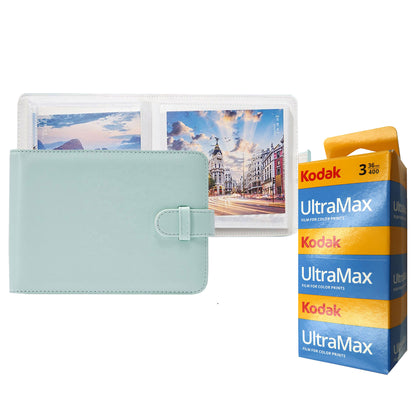 Kodak UltraMax 400 Color Negative Film (35mm, 36 Exposures) - 3 Pack + 6" 40 Pockets PU Leather Photo Storage Album (4x6 Inch, 80 Photos)