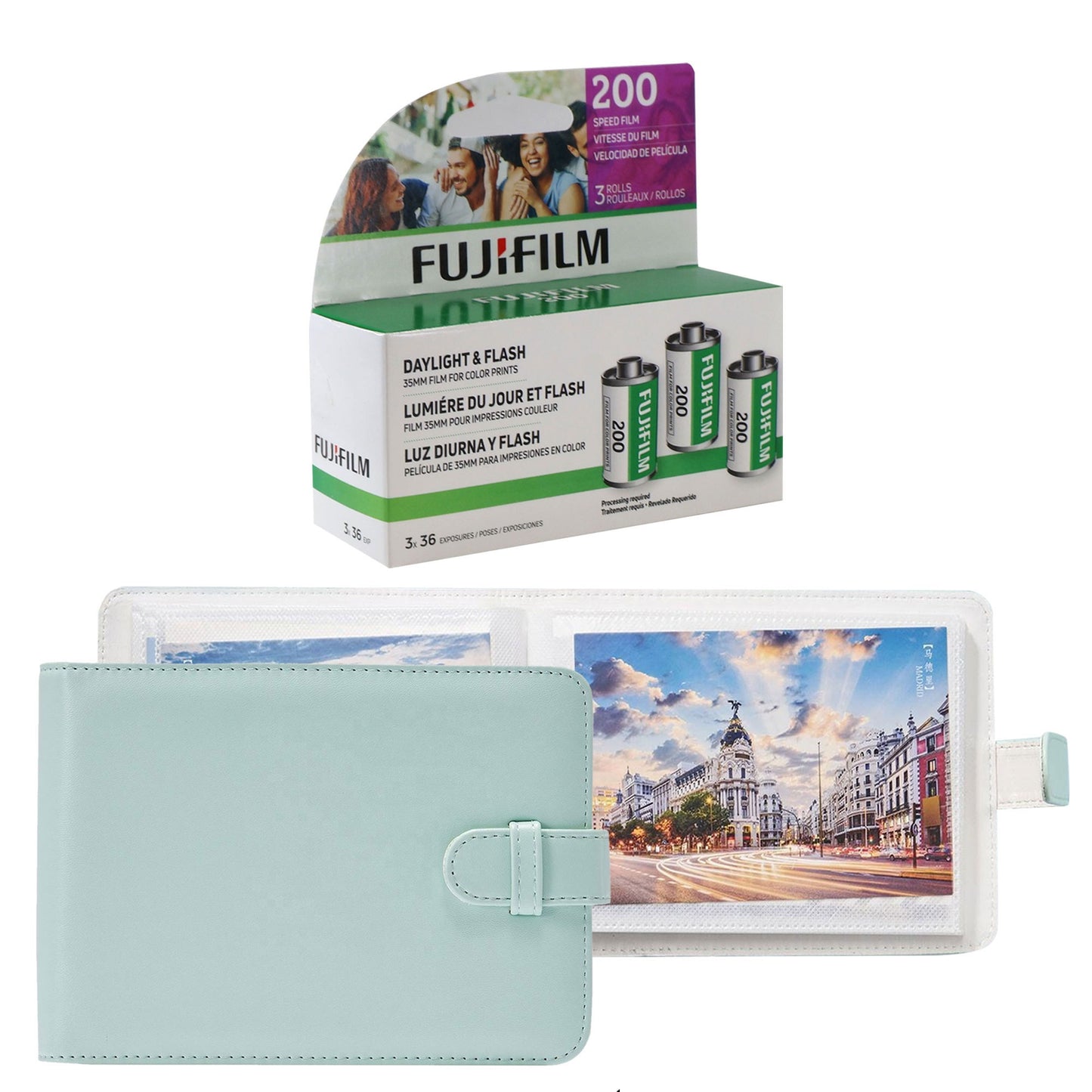 Fujifilm 200 Color Negative 35mm Film (36 Exposures) - 3 Pack + Photo Storage Album (4x6 Inch, 80 Photos)
