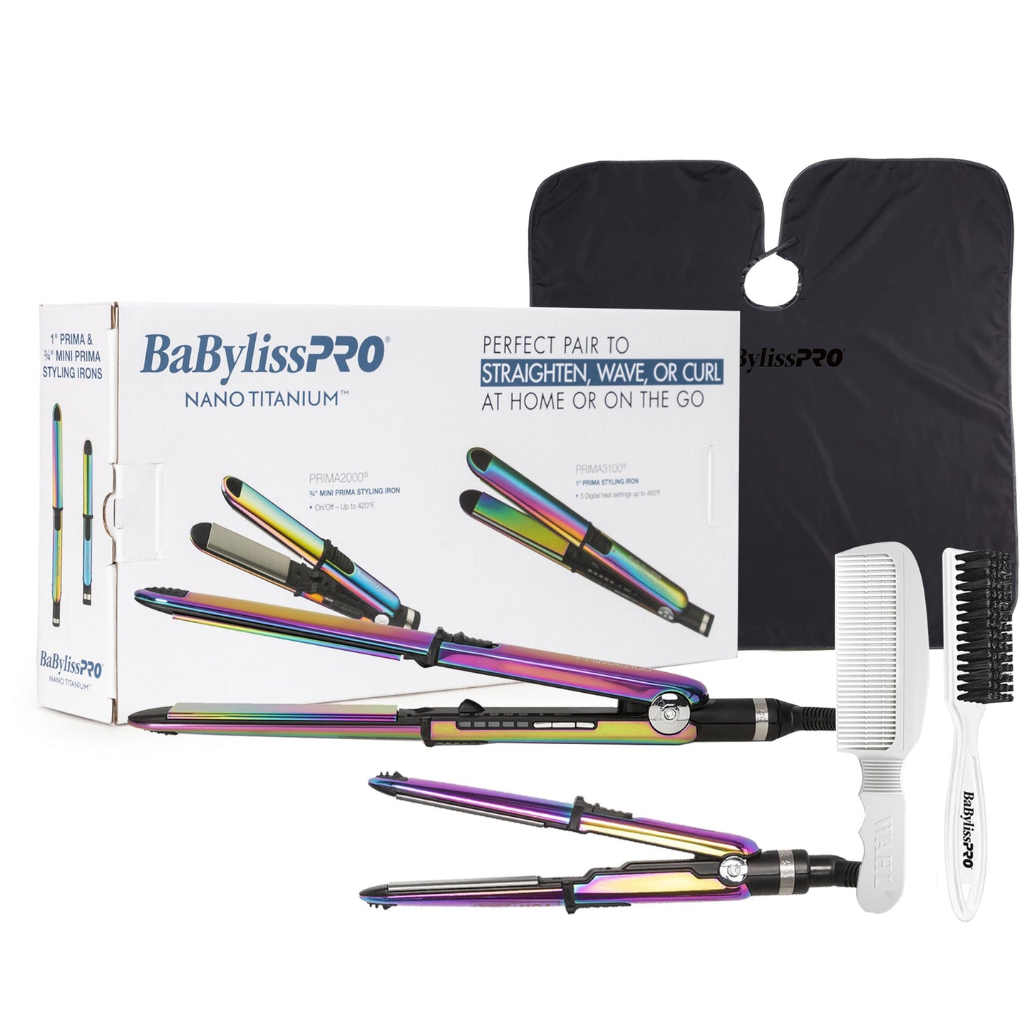 BaByliss Pro Nano Titanium Prima3100 & Prima2000 Styling Irons Prepack BNTPK1RB (Iridescent) Bundle