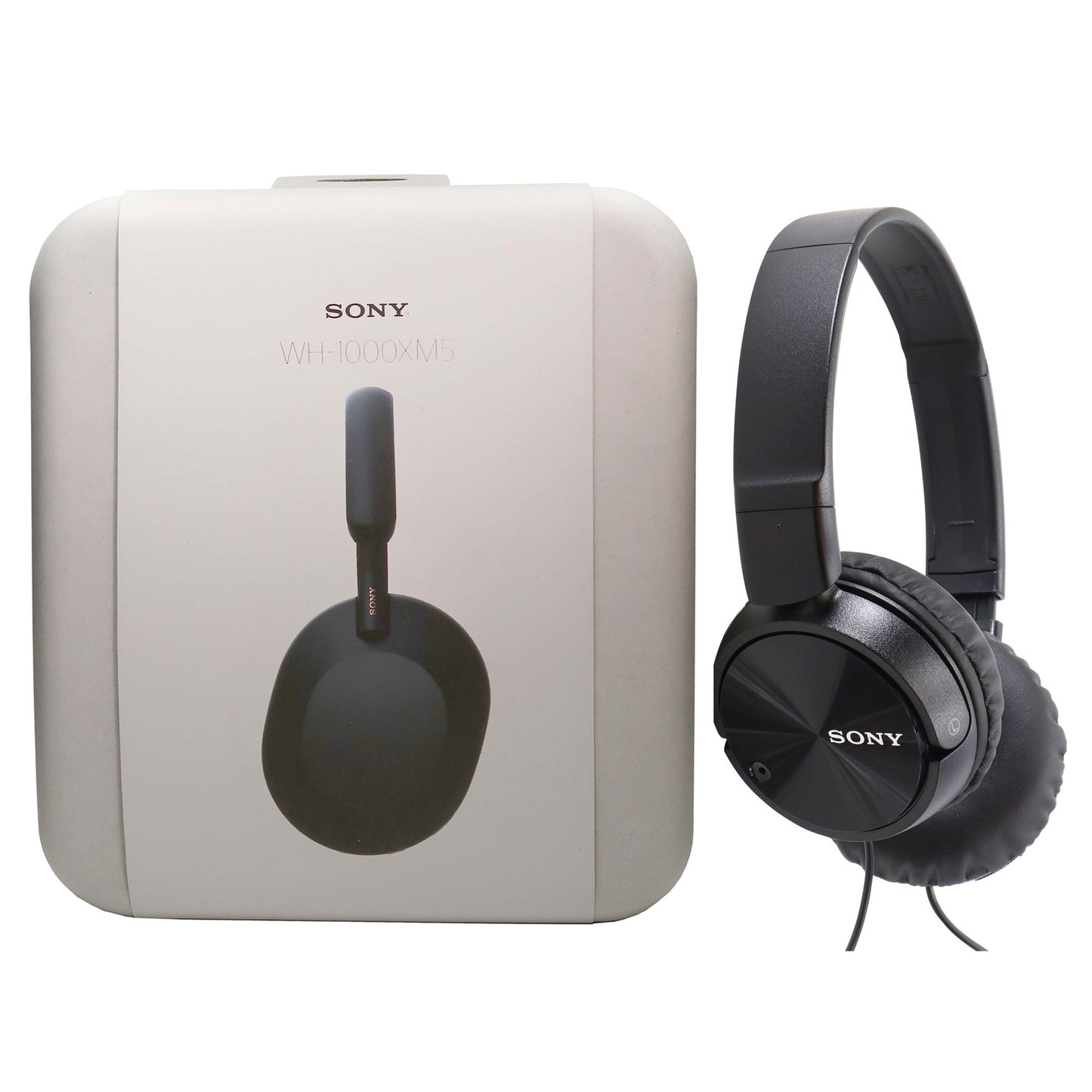 Sony WH-1000XM5 Wireless Over-Ear Headphones Black with MDR-ZX110 Wired Headphones
