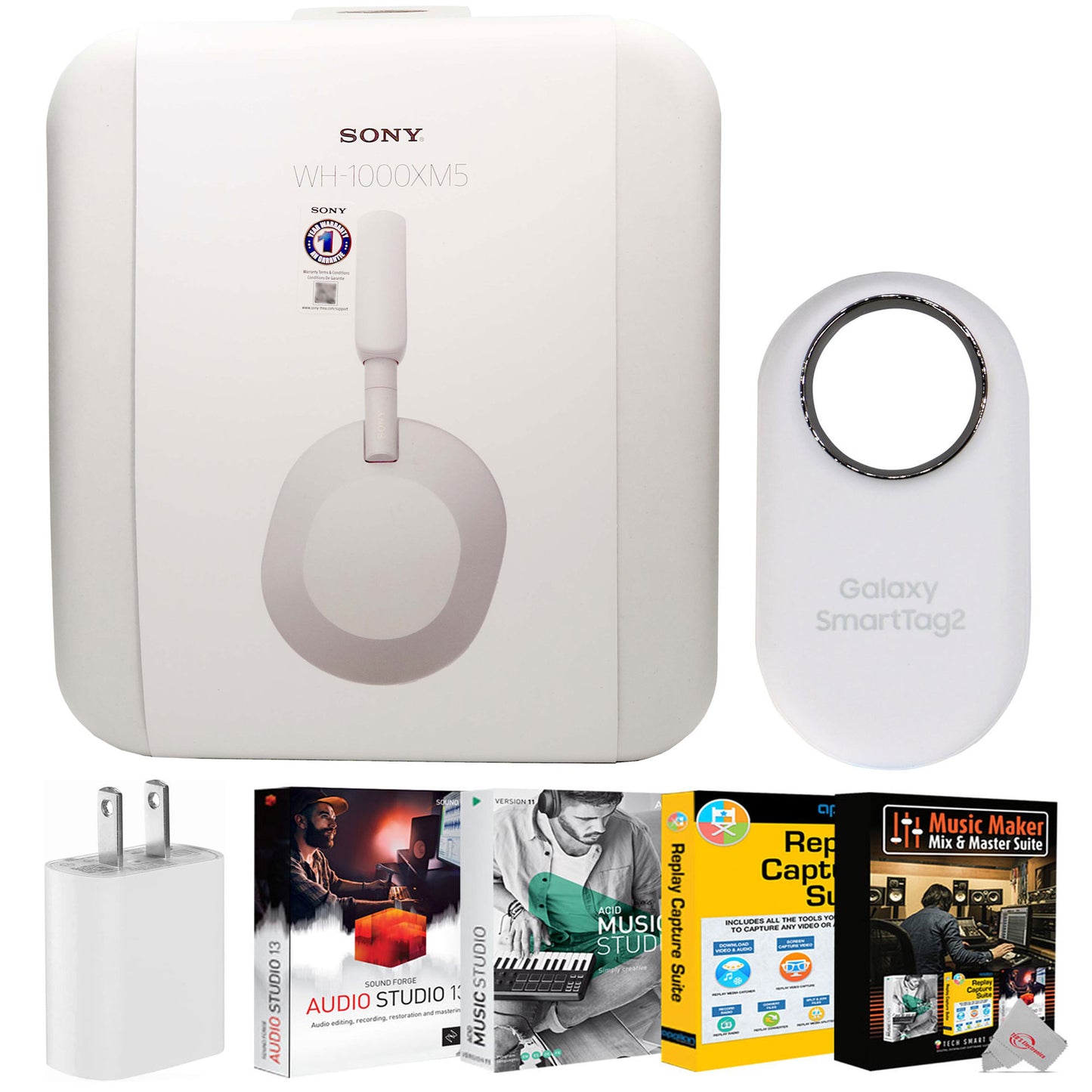 Sony WH-1000XM5 Noise-Canceling Wireless Headphones (Silver) Accessory Bundle