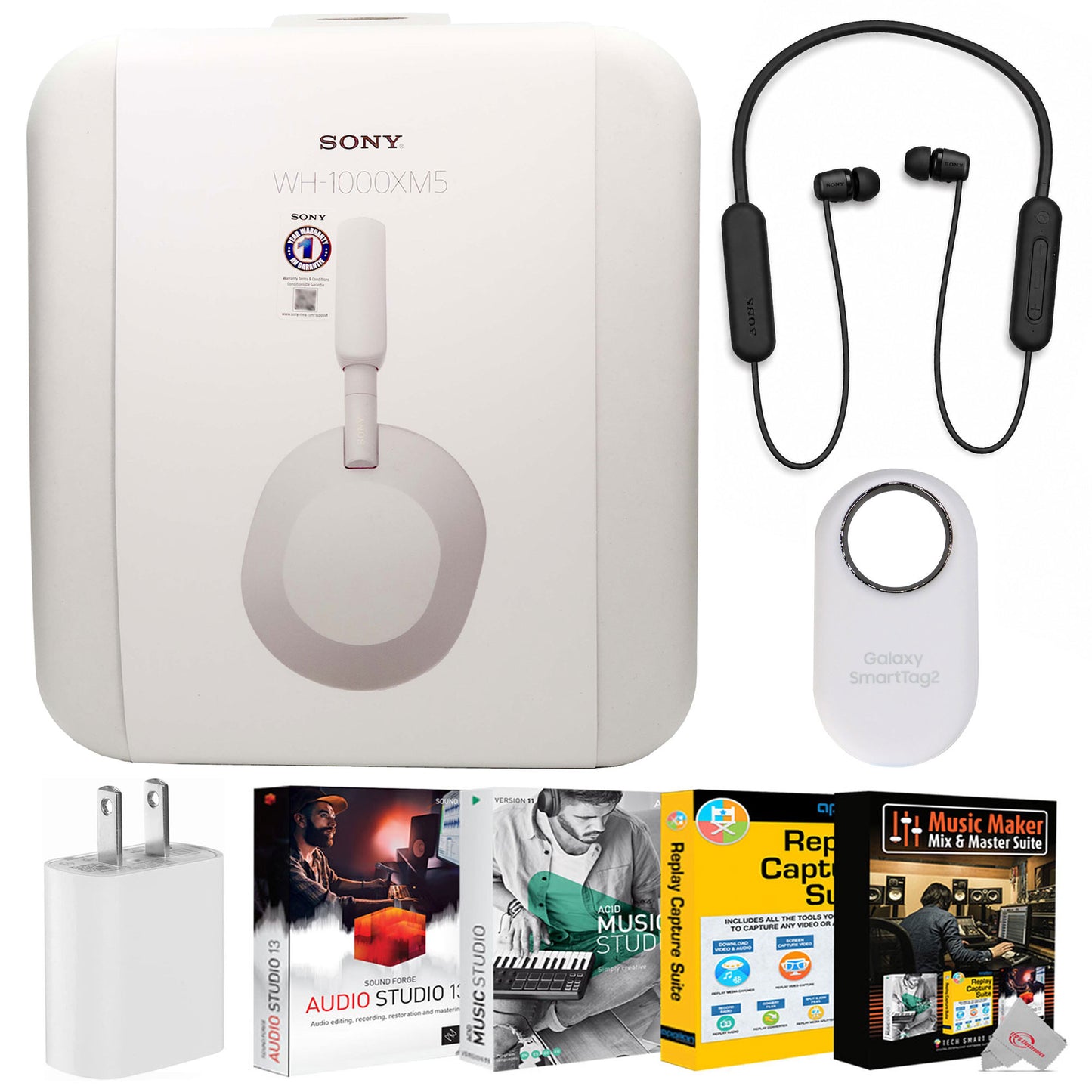 Sony WH-1000XM5 Noise-Canceling Over-Ear Wireless Headphones Silver Audio Bundle
