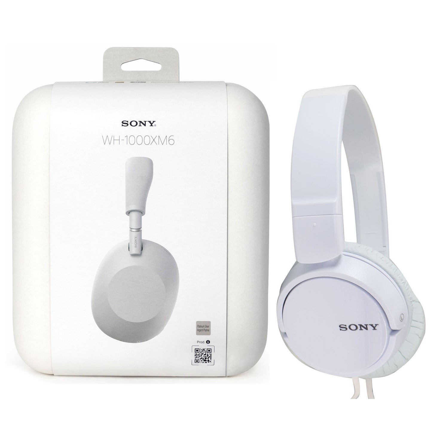 Sony WH-1000XM6 Wireless Noise Canceling Headphones - Silver + Sony MDR-ZX110 On-Ear Wired Headphones (White)