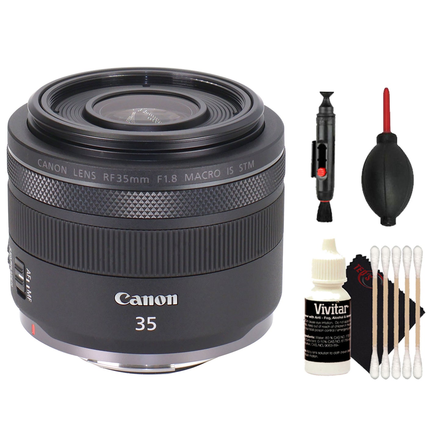 Canon RF 35mm f/1.8 IS Macro STM Lens, Black with Cleaning Accessories