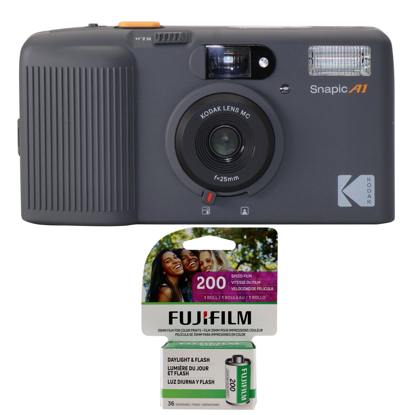 Kodak Snapic A1 35mm Film Camera (Rhino Gray) + 200 Color Negative Film, 36 Exp